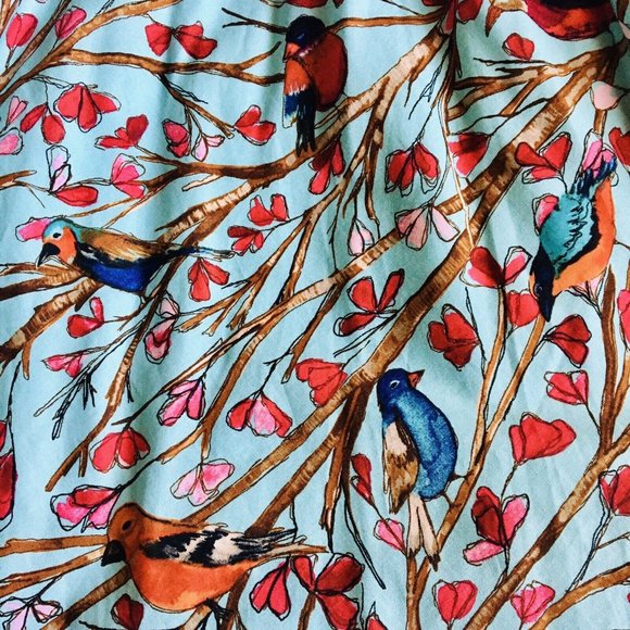 Modcloth Retrolicious Dress Birds Branches Surplice Neck Full Skirt Petticoat S - Picture 8 of 12